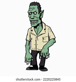 Ilustración zombie. Zombie Persiguiendo a los humanos. Dibujo de dibujos animados de vectores de ilustración
