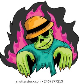 zombie illustration vector on fire background