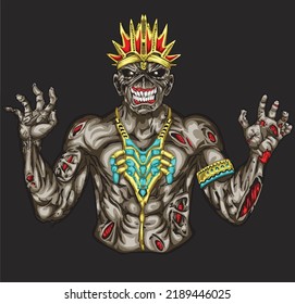 zombie illustrations isolated on black background for poster, t-shirt print, business element, social media content, blog, sticker, vlog, and card. vector illustration.                   