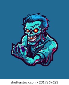 Zombie inmerso en la aventura de los juegos móviles. Ilustración dibujada a mano con un toque de horror y humor