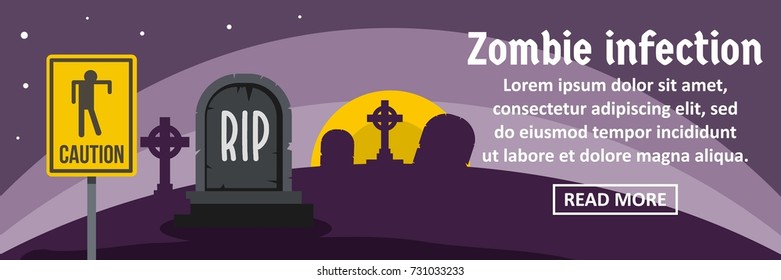 Zombie infection banner horizontal concept. Flat illustration of zombie infection banner horizontal vector concept for web design