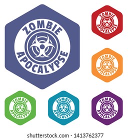 Zombie infection icons vector colorful hexahedron set collection isolated on white 