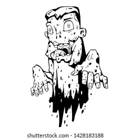 Zombie isolated on white background. Vector illustration. Zombie in comic book style, black outlines.