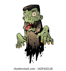 Zombie isolated on white background. Vector illustration. Zombie in comic book style, black outlines.