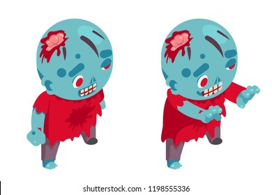 Zombie isometric boy halloween costume children masquerade party kid character flat design vector illustration