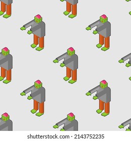 Zombie isometric pattern seamless. Dead man monster texture. zombi background