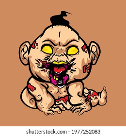 Zombie Kid, Baby Zombie Illustration Tshirt Design, T-Shirt Design