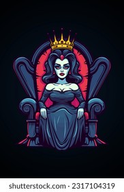 The Zombie King girl A captivating hand-drawn logo design illustration featuring a zombie sitting regally on a throne, radiating an aura of darkness and dominance