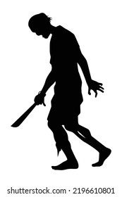 Zombie con un vector de silueta de cuchillo sobre fondo blanco, fantasma o diablo en el día de Halloween.
