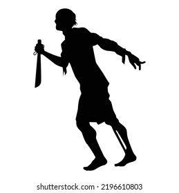 Zombie with knife silhouette vector on white background, ghost or devil in Halloween day.