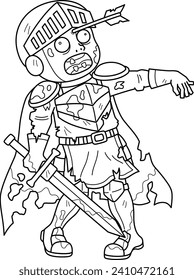 Zombie Knight Isolated Coloring Page for Kids