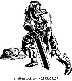 Zombie knight is protecting the dead princess vectors art cartoon tattoo black and white