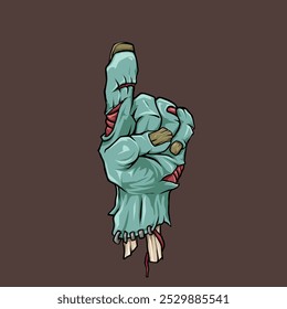 Mano izquierda zombi con un signo de dedo, dedo de puntero hacia arriba