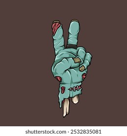 Zombie linke Hand mit zwei Fingern macht ein Friedenszeichen