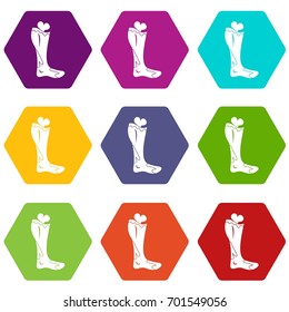 Zombie leg icon set many color hexahedron isolated on white vector illustration