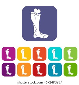 Zombie leg icons set vector illustration in flat style In colors red, blue, green and other