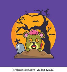 Zombie leopard rise from graveyard in halloween day. Cute halloween cartoon illustration. 