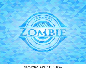 Zombie light blue emblem with triangle mosaic background