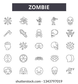 Zombie line icons for web and mobile design. Editable stroke signs. Zombie  outline concept illustrations