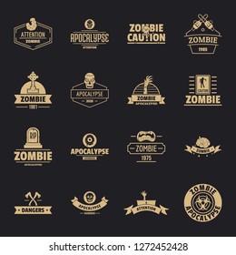 Zombie logo icons set. Simple illustration of 16 zombie logo vector icons for web