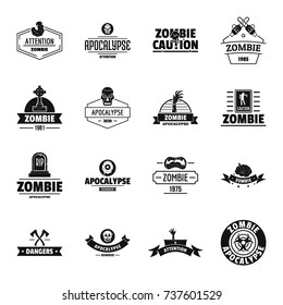 Zombie logo icons set. Simple illustration of 16 zombie logo vector icons for web