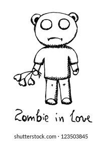 Zombie in love, funny sketch cartoon card