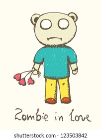 Zombie in love, funny vintage cartoon card