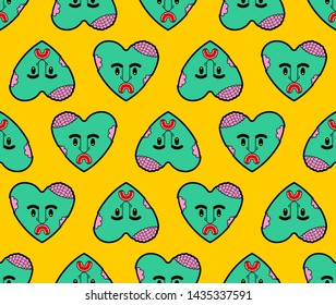 Zombie love pattern seamless. green heart background. Dead amour Vector texture
