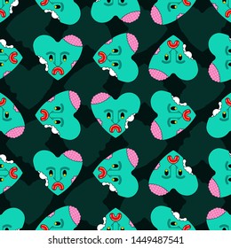 Zombie love pattern seamless. green heart background. Dead amour Vector texture