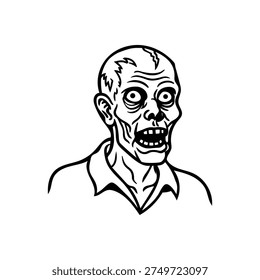 Zombie Man Horror Line Art Vector Creepy Black and White