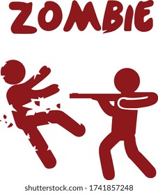 Zombie ein Mann schießt Zombie und dann Zombie fällt in kleinen Teilchen