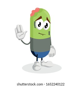 Zombie mascot and background goodbye pose with flat design style for your mascot branding.