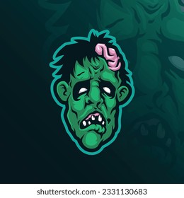 diseño de logotipo de mascota zombie con diseño de ilustración moderno para impresión de insignias, emblemas y camisetas. ilustración de cabeza zombie.