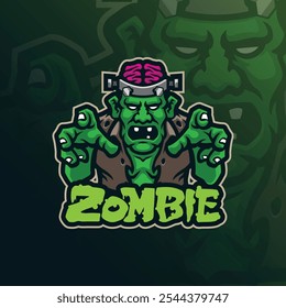 Design de logotipo de mascote de zumbi com estilo de conceito de ilustração moderna para impressão de emblema, emblema e camiseta. Ilustração zumbi irritado.