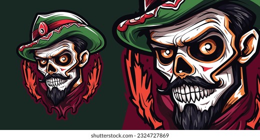 Zombie Mexican Calavera Logo Mascot: Vector Illustration Graphic for Sport and E-Sport Gaming Teams