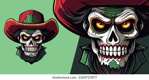 Zombie Mexican Calavera Logo Mascot: Illustration Vector Graphic for Sport and E-Sport Gaming Teams