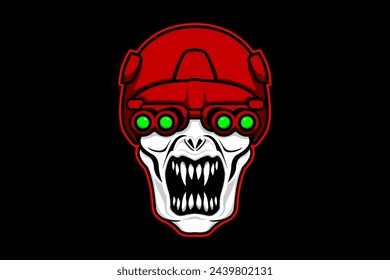 Zombie Monster With Helmet and Night Vision Glasses Logo Design