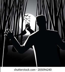 Zombie in the moonlight. EPS 10 vector, grouped for easy editing. No open shapes or paths.