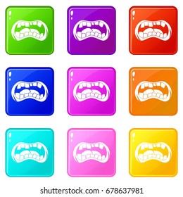 Zombie mouth icons of 9 color set isolated vector illustration