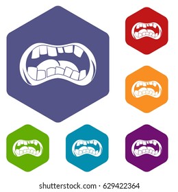 Zombie mouth icons set hexagon isolated vector illustration