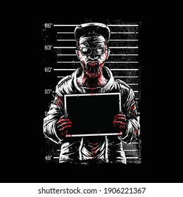 Zombie mugshot photo shot graphic illustration vector art t-shirt design