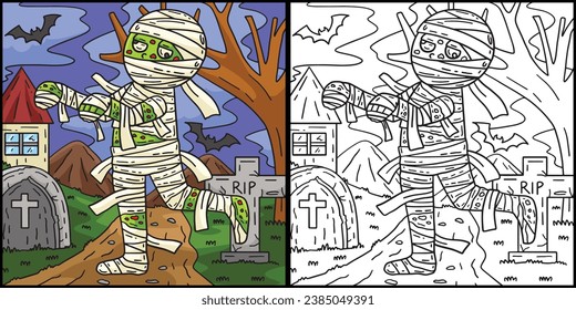 Zombie Mummy Coloring Page Colored Illustration