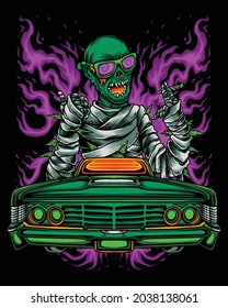 zombie mummy smoking weed and riding lowrider car