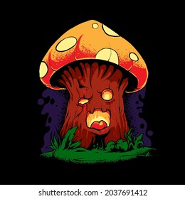 Zombie Mushroom Illustration, perfect for T-shirt, Apparel or merchandise design