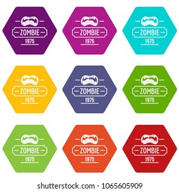 Zombie nightmare icons 9 set coloful isolated on white for web