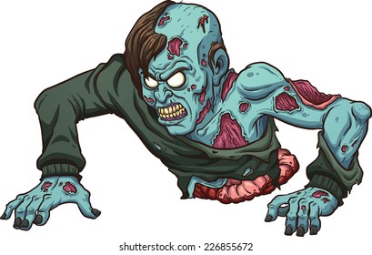 Zombie with no legs crawling. Vector clip art illustration with simple gradients. All in a single layer. 