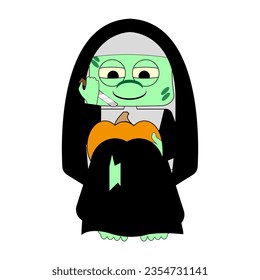 A zombie nun with pumpkin. Vector illustration. All elements are isolated