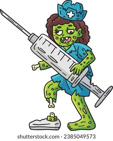 Zombie Nurse with Syringe Cartoon Colored Clipart