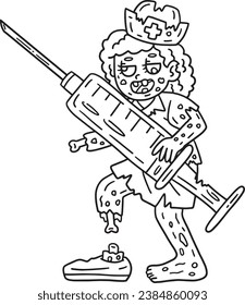 Zombie Nurse with Syringe Isolated Coloring Page 