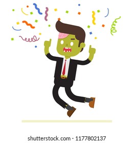 Zombie office celebrating with party hat